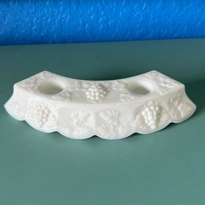 Vintage Westmoreland White Embossed Milk Glass Double Candle